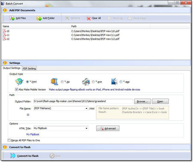 batch convert PDF to flash page flip book