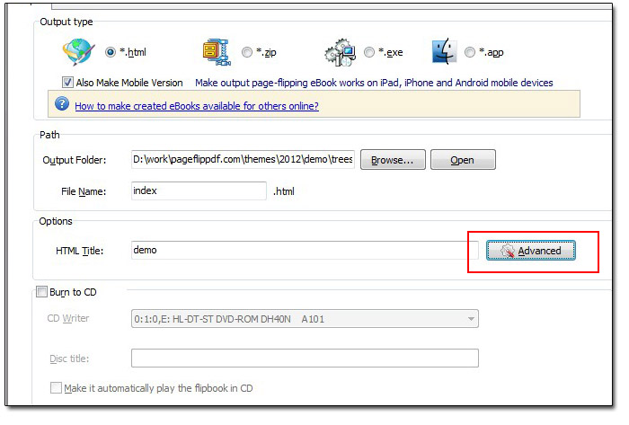 Click “Advanced” beside “HTML Title” in Options column