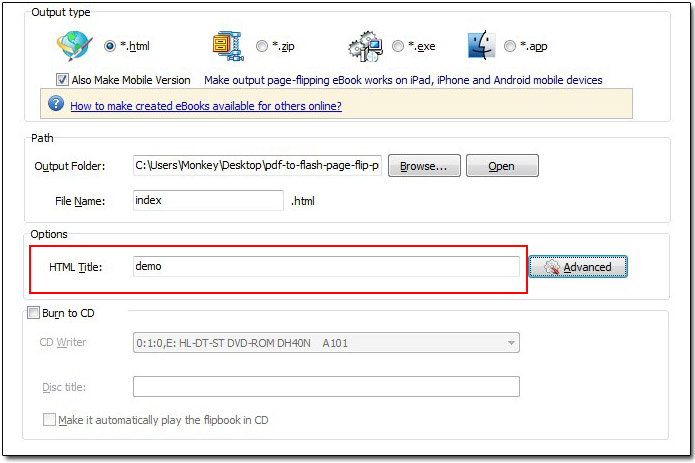 Type in your title in the “HTML Title” option