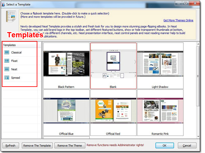 Select one of the four templates to flash flip book